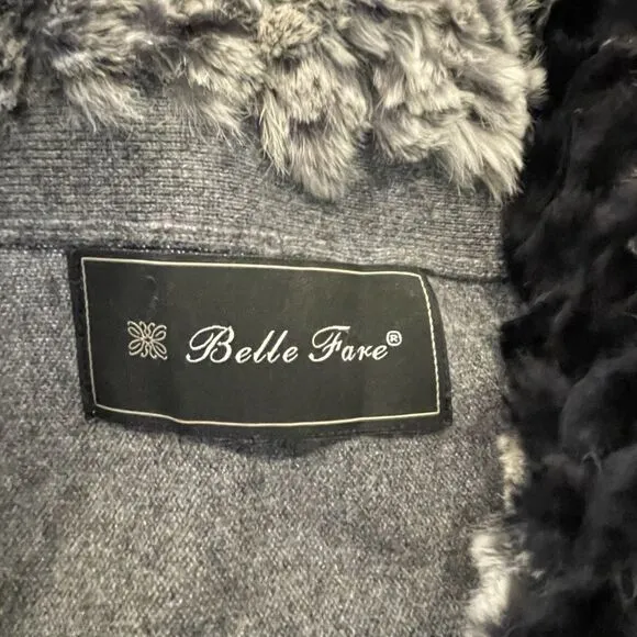 Belle Fare Wool Vest Luxury Faux Fur Trim Gray- M