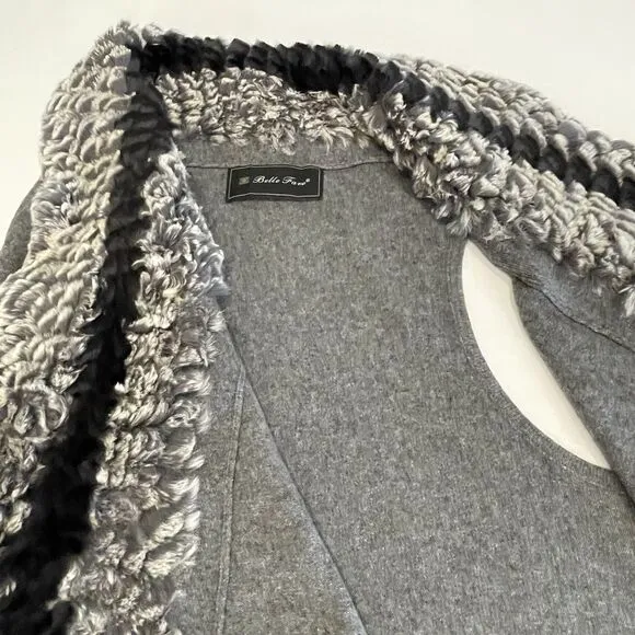Belle Fare Wool Vest Luxury Faux Fur Trim Gray- M