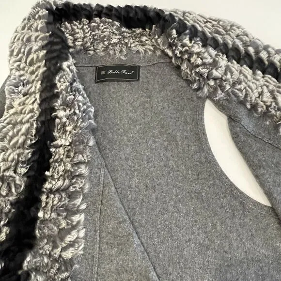 Belle Fare Wool Vest Luxury Faux Fur Trim Gray- M