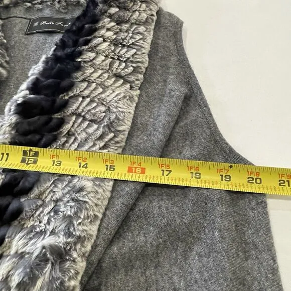 Belle Fare Wool Vest Luxury Faux Fur Trim Gray- M