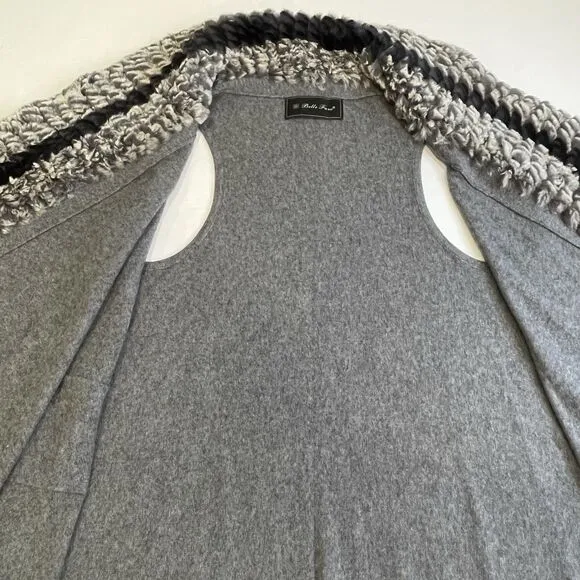 Belle Fare Wool Vest Luxury Faux Fur Trim Gray- M