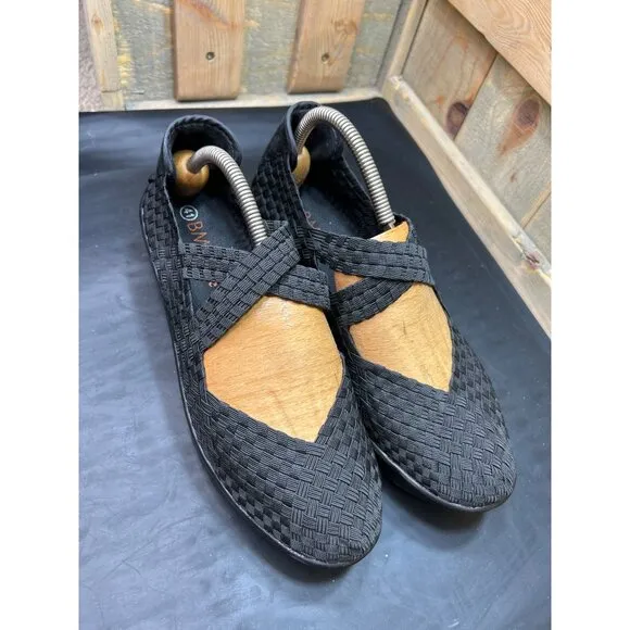 Bernie Mev US 9 Womens Black Woven Elastic Platform Wedge Shoes Size 40