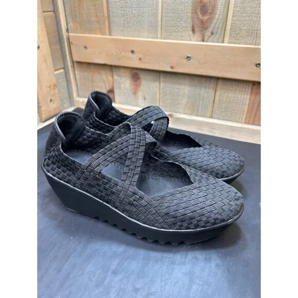 Bernie Mev US 9 Womens Black Woven Elastic Platform Wedge Shoes Size 40