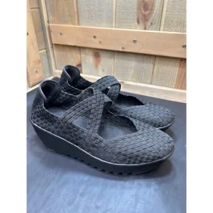 Bernie Mev US 9 Womens Black Woven Elastic Platform Wedge Shoes Size 40