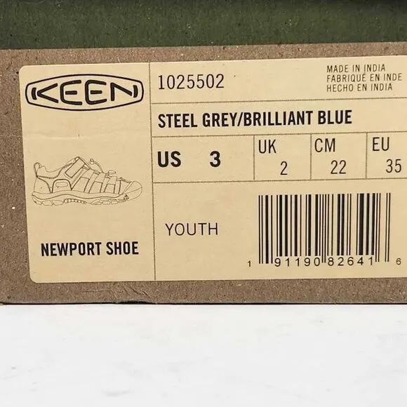 Big kids 3 Keen Newport hiking shoe sneaker in Steel Grey/Brilliant Blue 1025502