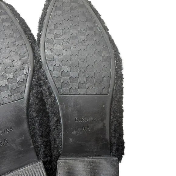 Birdies Lark Faux Shearling Black Fuzzy Slip On Mules Slide Shoes Womens 9.5