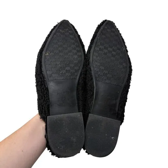 Birdies Lark Faux Shearling Black Fuzzy Slip On Mules Slide Shoes Womens 9.5