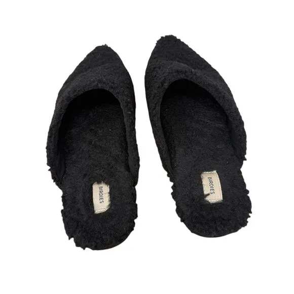 Birdies Lark Faux Shearling Black Fuzzy Slip On Mules Slide Shoes Womens 9.5