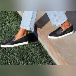 Birdies The Swift Leather Sneakers Shoes Slip Ons in Black Size 7