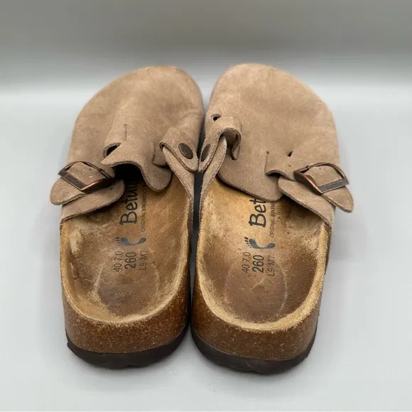 Birkenstock Betula Boston Unisex Tan Suede Leather Clogs Women Size 9 Men Size 7