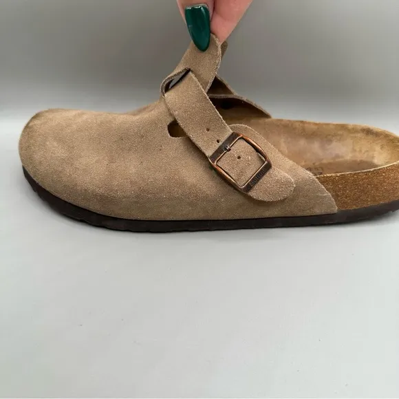 Birkenstock Betula Boston Unisex Tan Suede Leather Clogs Women Size 9 Men Size 7