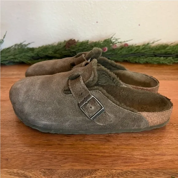 Birkenstock Boston Soft FootbedSuede Leather Green Clog Shoes Size L 9-M 7