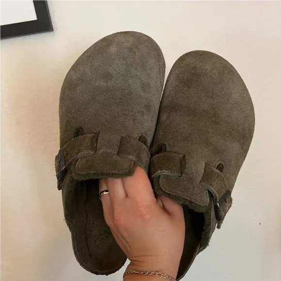 Birkenstock Boston Soft FootbedSuede Leather Green Clog Shoes Size L 9-M 7