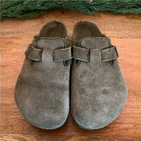 Birkenstock Boston Soft FootbedSuede Leather Green Clog Shoes Size L 9-M 7