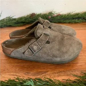 Birkenstock Boston Soft FootbedSuede Leather Green Clog Shoes Size L 9-M 7