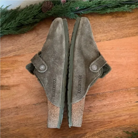 Birkenstock Boston Soft FootbedSuede Leather Green Clog Shoes Size L 9-M 7