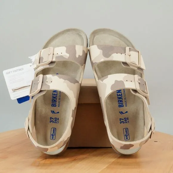 Birkenstock Milano Sandals Womens Size 6 Tan Desert Camouflage Soft Footbed NEW