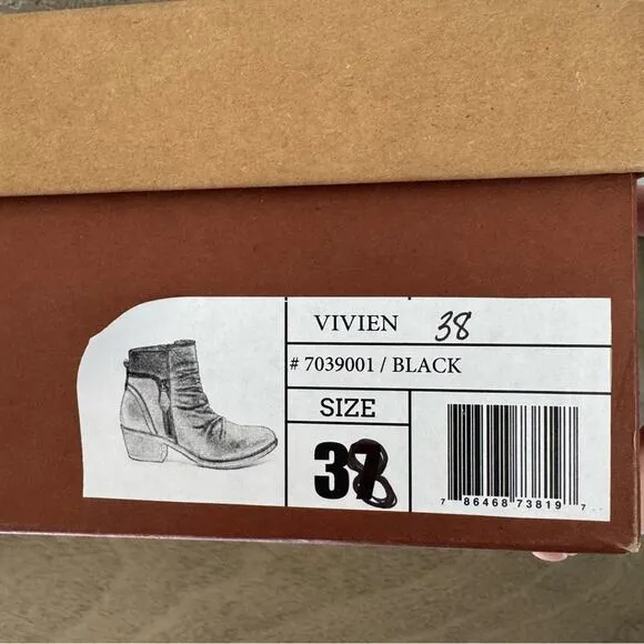 Biza Vivien 7-7.5 38 Black Leather Heeled Booties