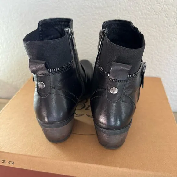 Biza Vivien 7-7.5 38 Black Leather Heeled Booties
