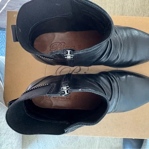 Biza Vivien 7-7.5 38 Black Leather Heeled Booties