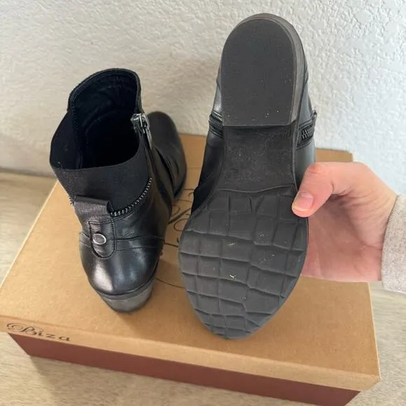 Biza Vivien 7-7.5 38 Black Leather Heeled Booties