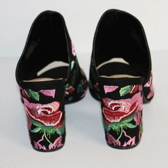 Black Floral Esther Heeled Slide Mule Shoes 7.5