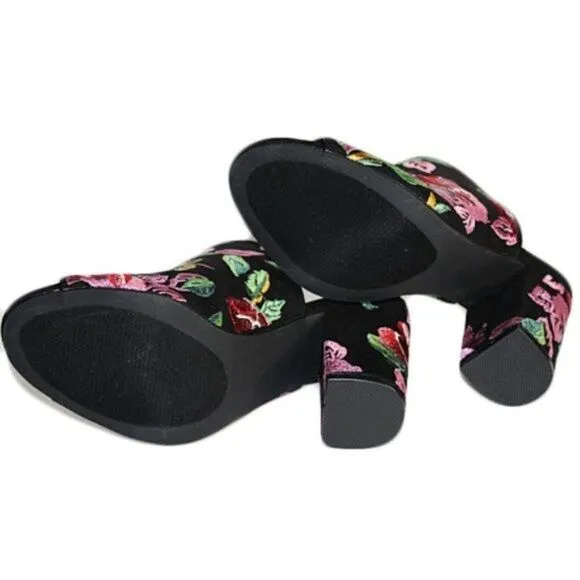 Black Floral Esther Heeled Slide Mule Shoes 7.5