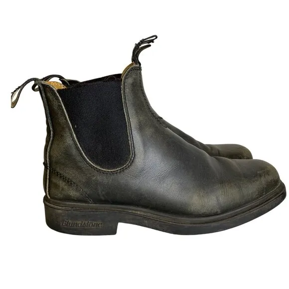 Blundstone Chelsea Leather Boots Black Slip-On Pull Tabs Elastic Sides 6.5