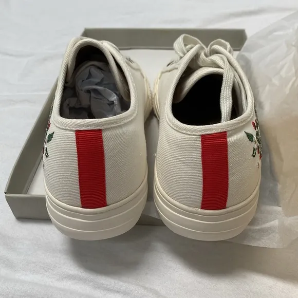 Boden Strawberry Embroidered White Canvas Sneakers