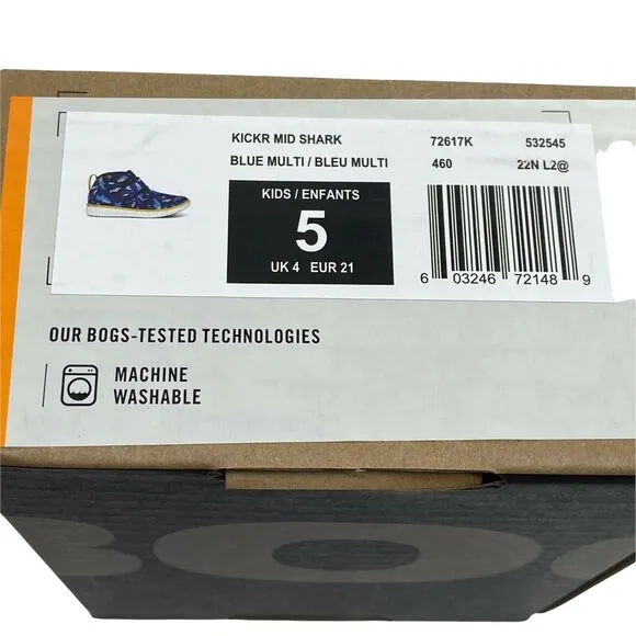 Bogs Shoes Outdoor Play Kids Kicker Mid Shark Blue Round Toe Hook Loop Size 5