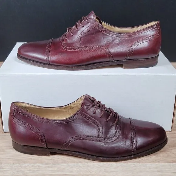 Bragano Oxford Shoes Men Size 10.5 M Red Brown Brogue Cap Toe Leather Italy