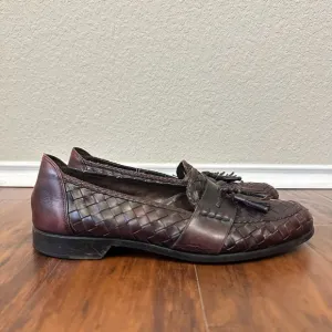 BRAGANO Tasseled Woven Loafers Dress Shoes Burgundy Leather ITALIAN