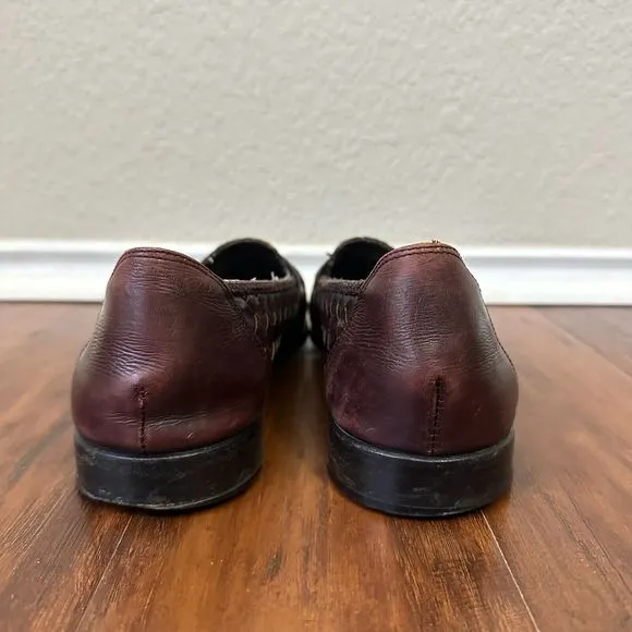 BRAGANO Tasseled Woven Loafers Dress Shoes Burgundy Leather ITALIAN
