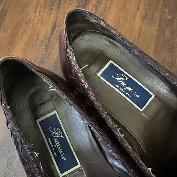 BRAGANO Tasseled Woven Loafers Dress Shoes Burgundy Leather ITALIAN