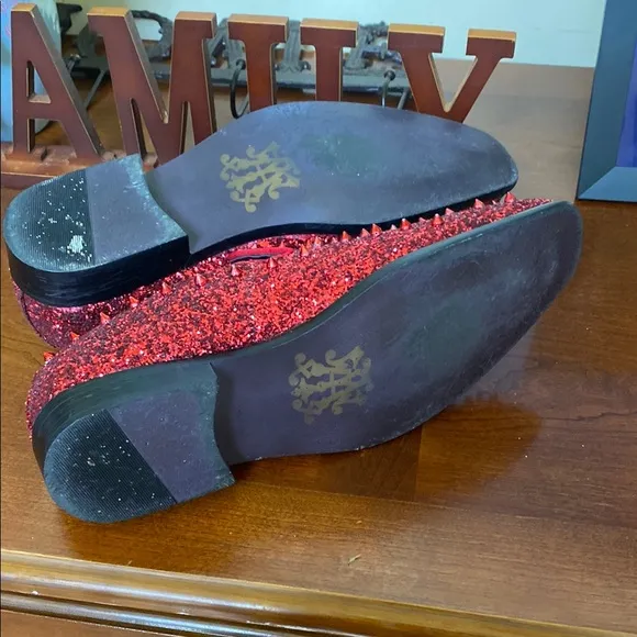 Bright Red Glitter Spiked Loafers