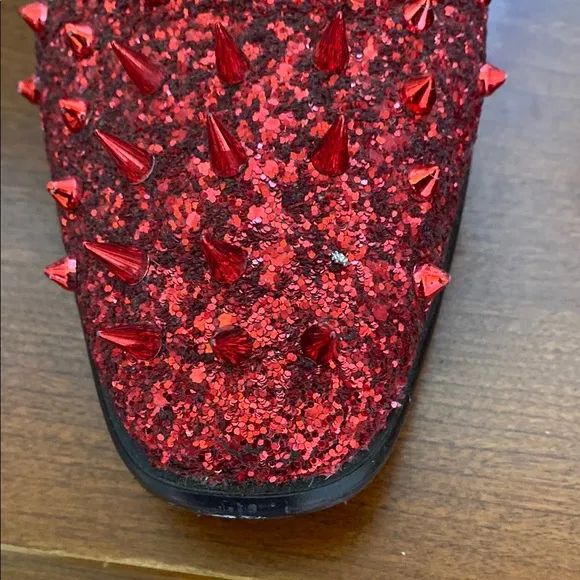 Bright Red Glitter Spiked Loafers
