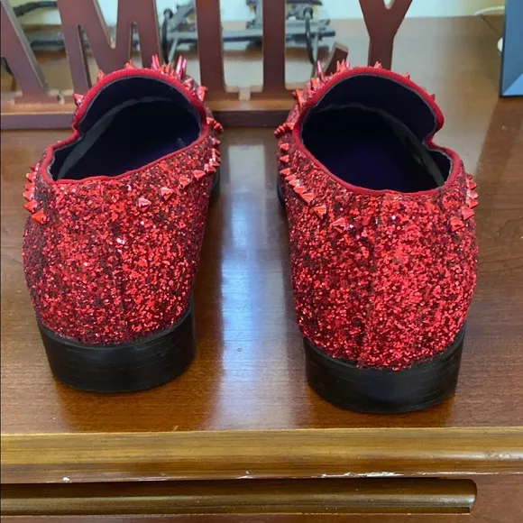 Bright Red Glitter Spiked Loafers