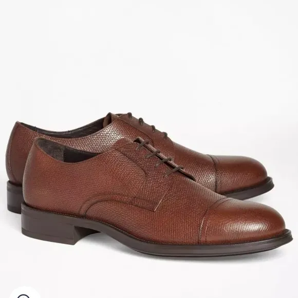 Brooks Brothers  1818 Brown Pebbled Leather Oxford Captoe Shoes Mens