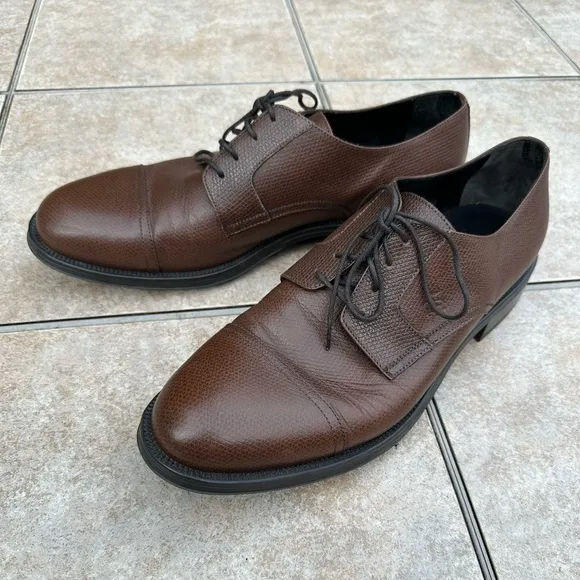 Brooks Brothers  1818 Brown Pebbled Leather Oxford Captoe Shoes Mens