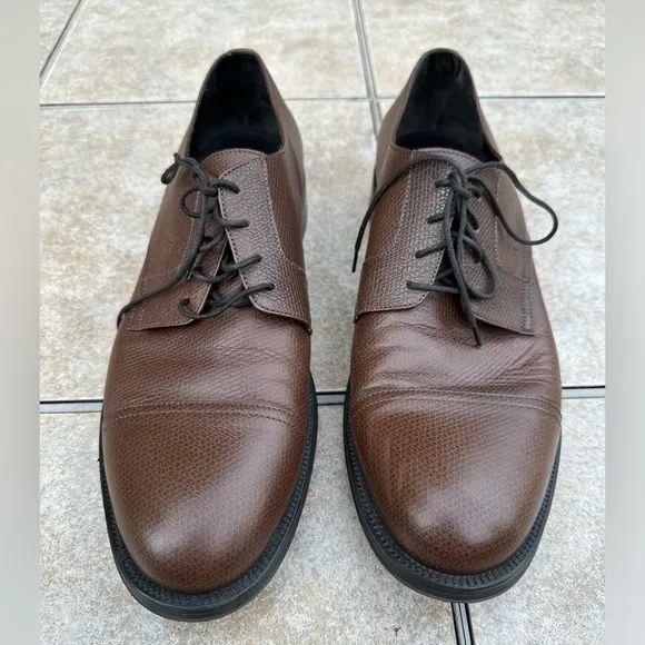 Brooks Brothers  1818 Brown Pebbled Leather Oxford Captoe Shoes Mens