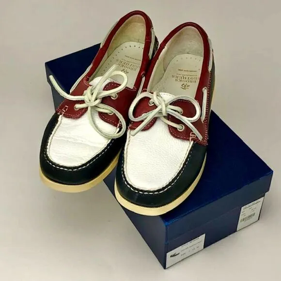 Brooks Brothers Boat Deck Shoes Womens Size 7.5 M US Loafers White Blue Red