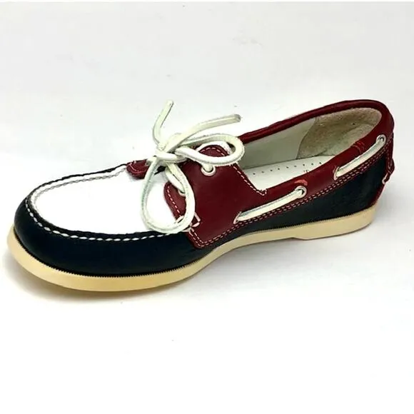 Brooks Brothers Boat Deck Shoes Womens Size 7.5 M US Loafers White Blue Red