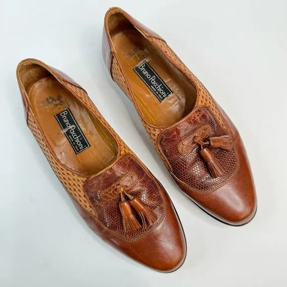 Bruno Pacchioni Leather Oxford Loafers Shoes Pointed Tor Brown Tan Size 8 Women