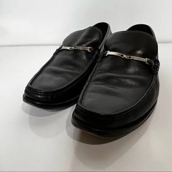 Bruno Magli Black Leather Horsebit Loafer Shoes
