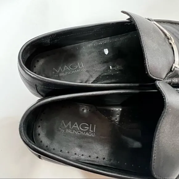 Bruno Magli Black Leather Horsebit Loafer Shoes