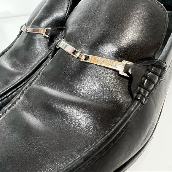 Bruno Magli Black Leather Horsebit Loafer Shoes