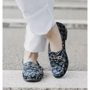 CAbi Carnaby loafer floral blue velvet Horsebit shoes #6005 sz 9.5
