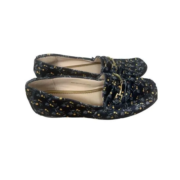 CAbi Carnaby loafer floral blue velvet Horsebit shoes #6005 sz 9.5