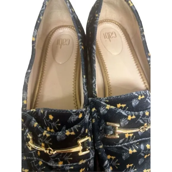 CAbi Carnaby loafer floral blue velvet Horsebit shoes #6005 sz 9.5