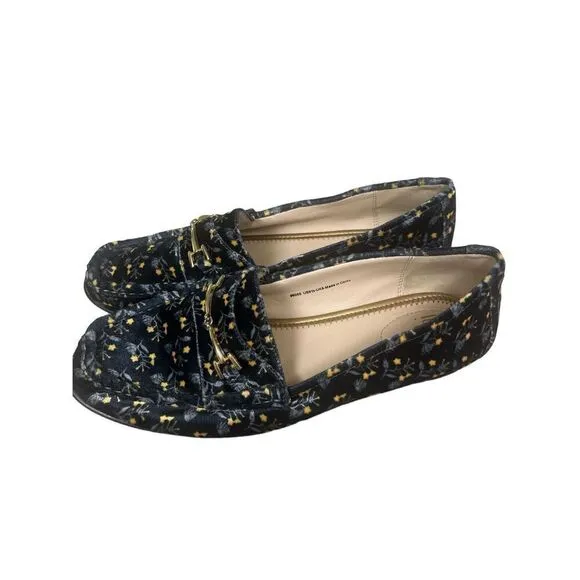 CAbi Carnaby loafer floral blue velvet Horsebit shoes #6005 sz 9.5
